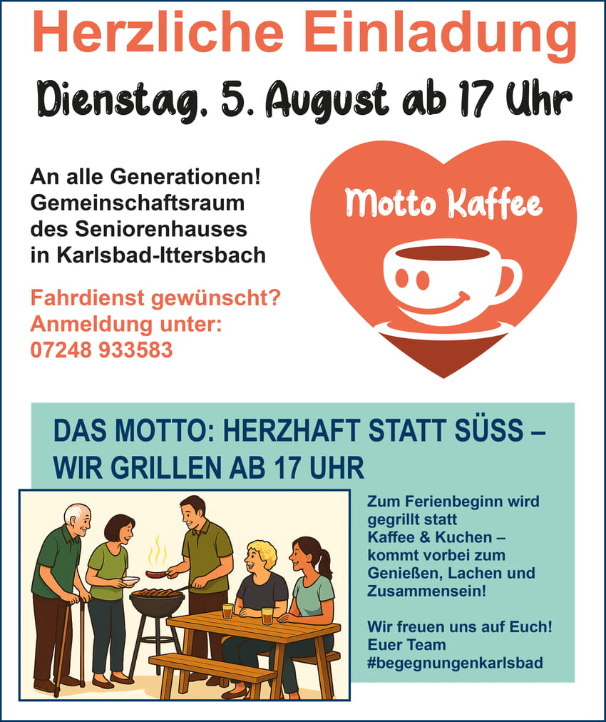 Diesmal deftig statt süß – Grillabend für alle Generationen ab 17 Uhr!