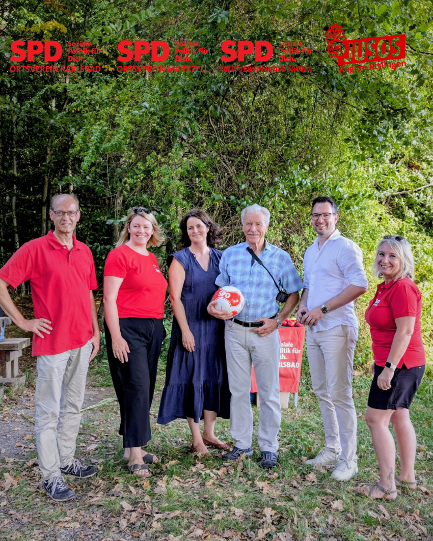 Ein schöner Tag - Jens Puchelt (Waldbronn), Corinna Deckenhoff, Landtagskandidatin Anneke Graner, Reinhard Haas, Bürgermeister Bjorn Kornmüller und Conny Nürnberg in Spielberg