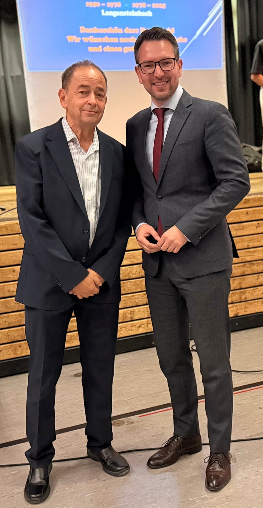 V.l. Erster Vorsitzender Hartmut Seiter mit Bürgermeister Björn Kornmüller. Foto: Gemeinde Karlsbad