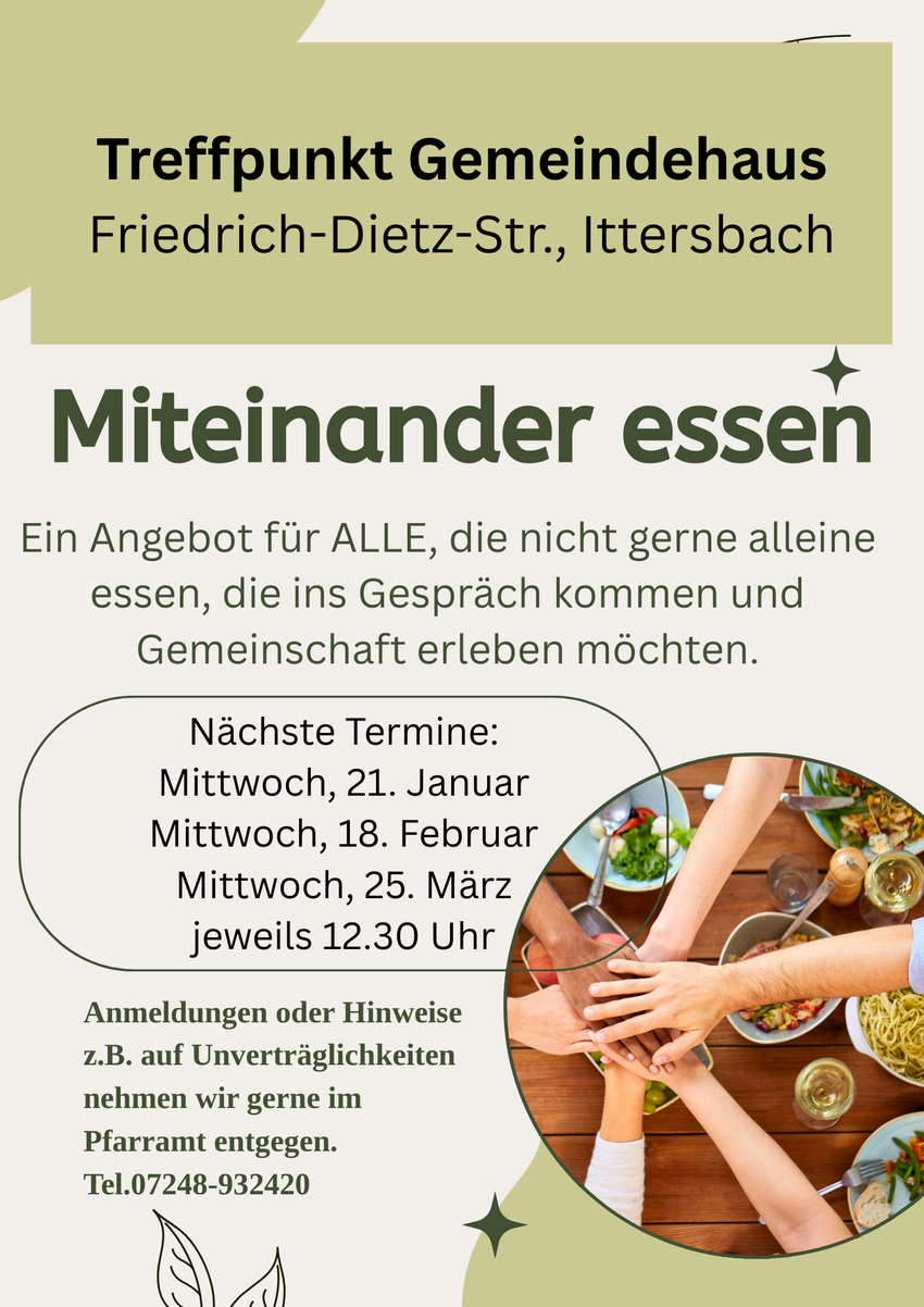 Treffpunkt Gemeindehaus: Miteinander essen Januar bis M&auml;rz 2026