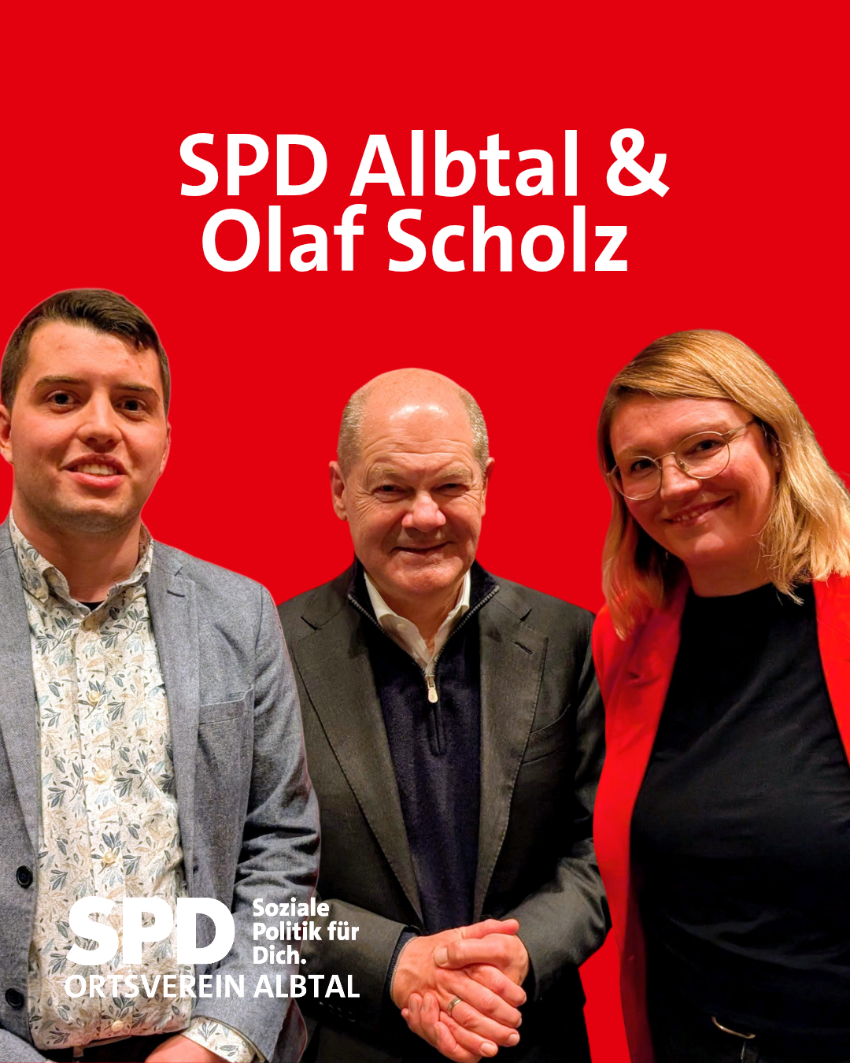 Unsere Vorsitzenden Jon und Corinna zusammen mit Olaf Scholz.