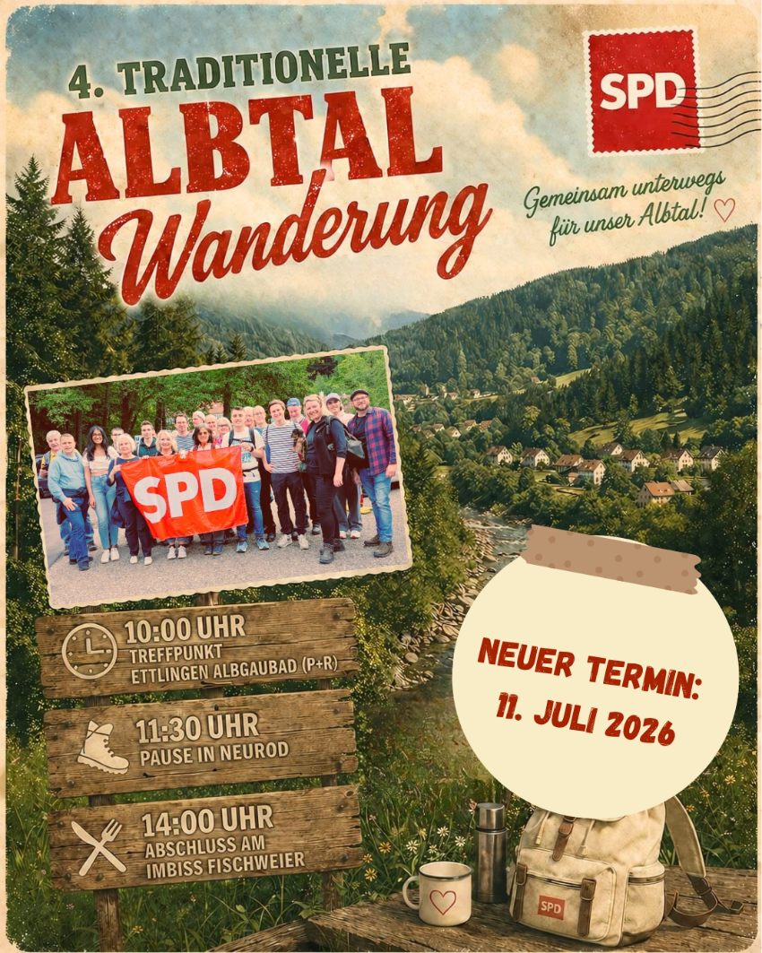 Neuer Termin. SPD Albtalwanderung.