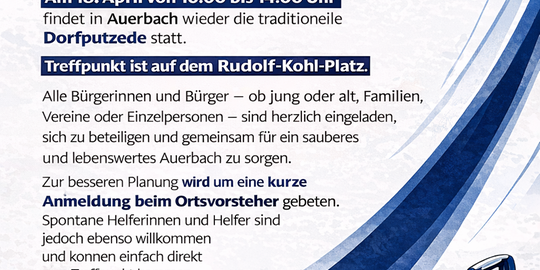 Einladung zur Dorfputzede in Auerbach am 18. April
